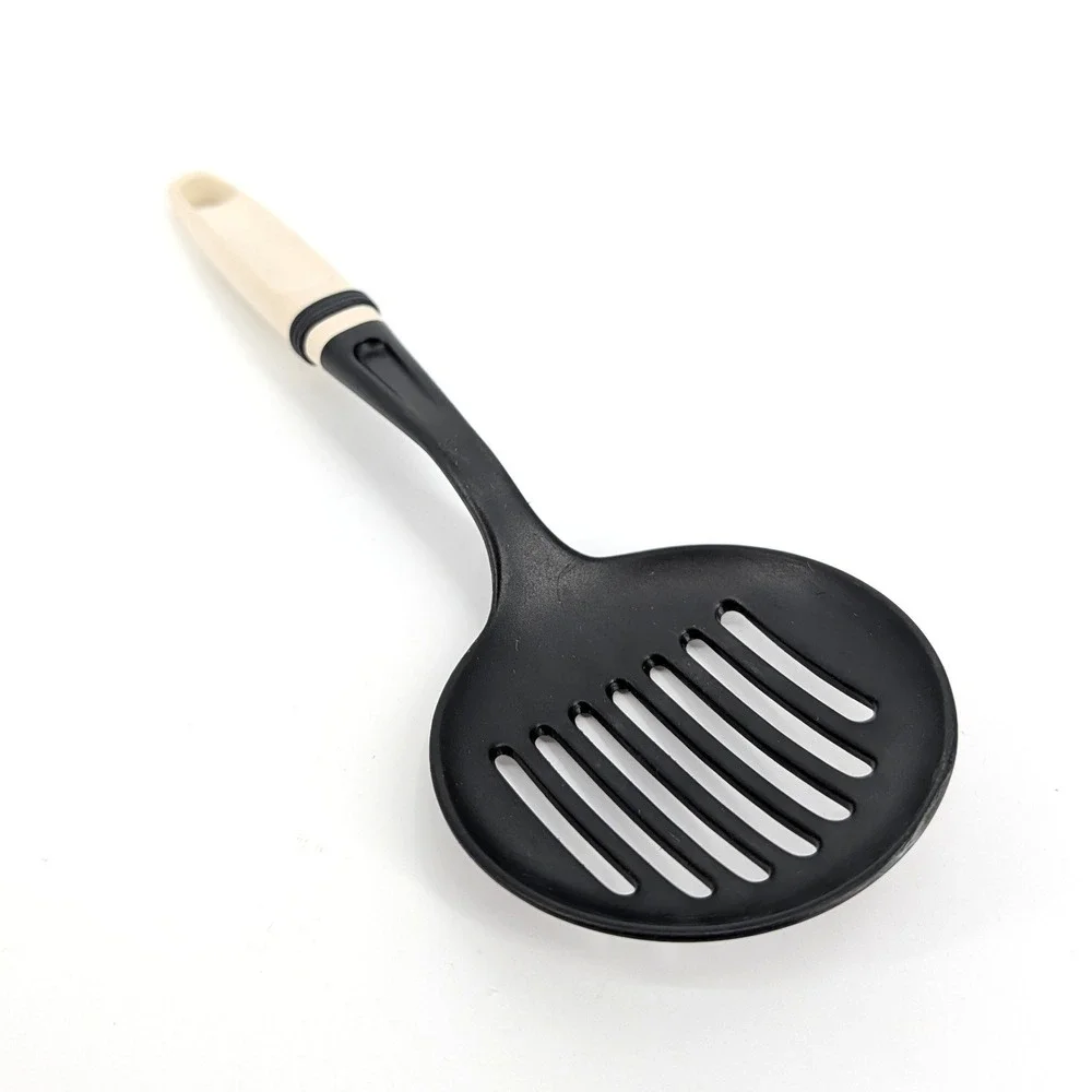 Vintage Slotted Skimmer Spoon Black Nylon Cream Handle Kitchen Tool 11